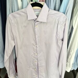 Eton Mens Button-Up Shirt Purple Diamond Dot Long Sleeve 15 Super Slim